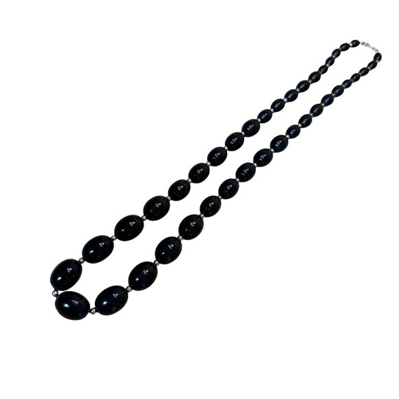 Monet Vintage Black Beaded Necklace With Lobster Clasp & Silver Accents - Picture 4 of 6